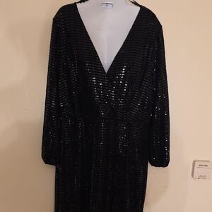 Elegant Black Sequin Long Sleeve Dress